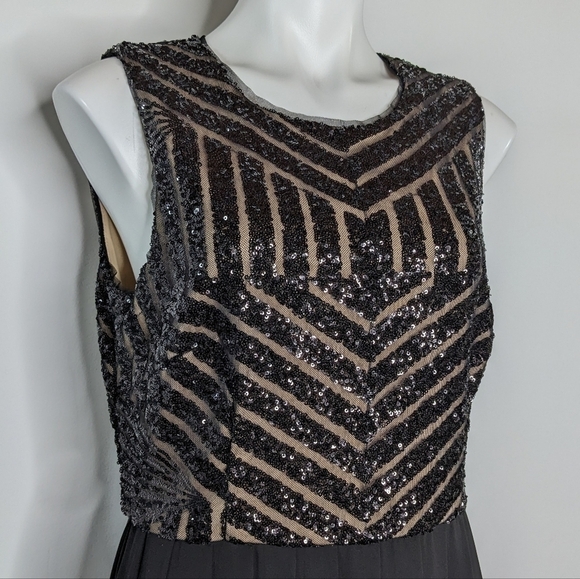 Xscape black tan sequin & chiffon maxi dress gown 14 - Picture 4 of 11